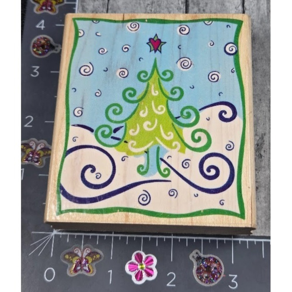 Rubber Stampede Let It Snow A2653H Tree Swirl Rubber Stamp Wood #L55